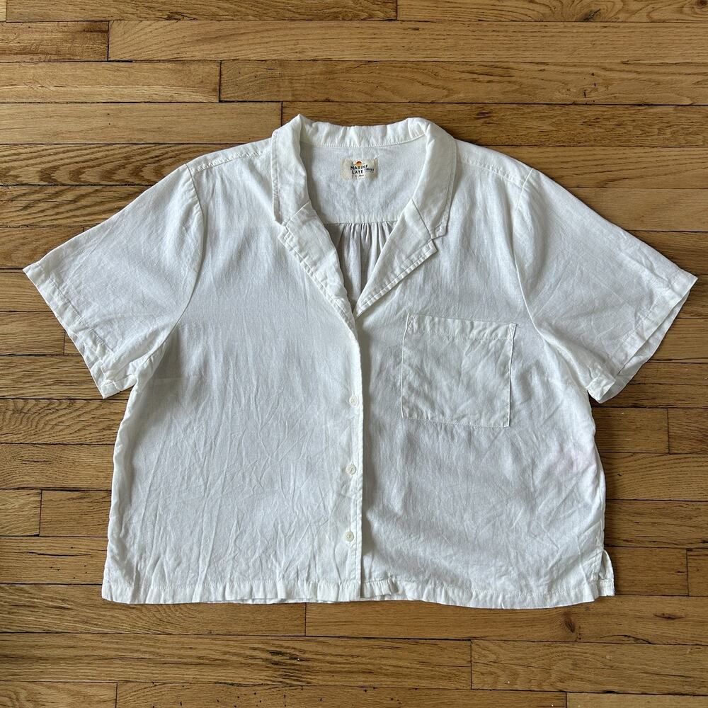 Marine Layer Women’s XL White Hemp Viscose Camp Shirt Boxy Short Sleeve
